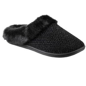 Totes Toasties Memory Foam Black Chenille Slippers Size Large (8-9)
